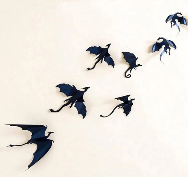 3d dragon sticker halloween fantasy decor dinosaurs wall art decals wall stickers party background decorations black 7pcs /set