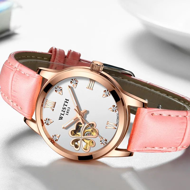 Fashion Wlisth Brand Lady Automatic Mechanical Watch Tourbillon Clock Leather Casual Business Retro Wristwatches Relojes Hombre