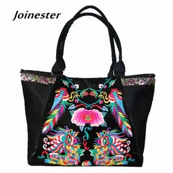 Yunnan Floral Embroidered Vintage Hand Tote for Women Casual Canvas Fashion Shoulder Bag Ethnic Style Shopping Handbag