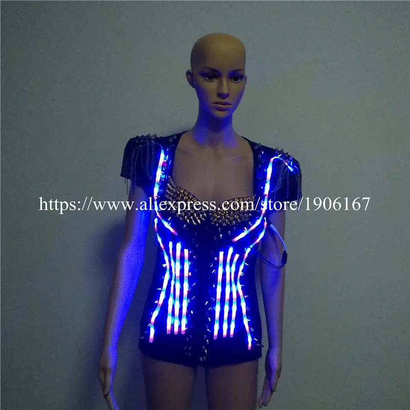 

3 Sets Colorful Led Luminous Sexy Lady DS Dress With Bra Flashing Light Up Ballroom Costume Dance Wear For Stage DJ Nightclub