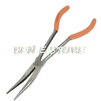 Alicates de punta de aguja doblada de 11 "de longitud Extra, herramienta de mano naranja