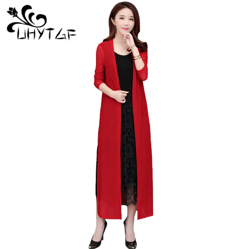 

UHYTGF Sun Protection Coat Women Cardigan Shawl Jacket Fashion Female Windbreaker Ultra-Thin Knit Breathable Long Outerwear 121