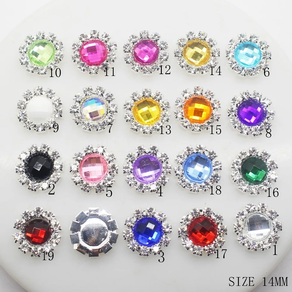 Mix Color Acrylic Rhinestones Buttons 10Pcs 14MM Round Rhinestones Decorative Diy Girl Hair Ribbon Handwork Decoration Accessory