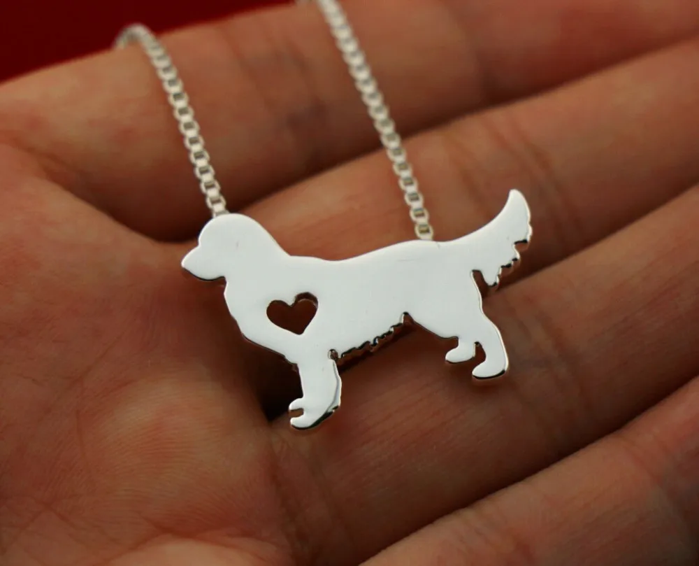 Golden retriever necklace dog pendant jewelry golden colors plated