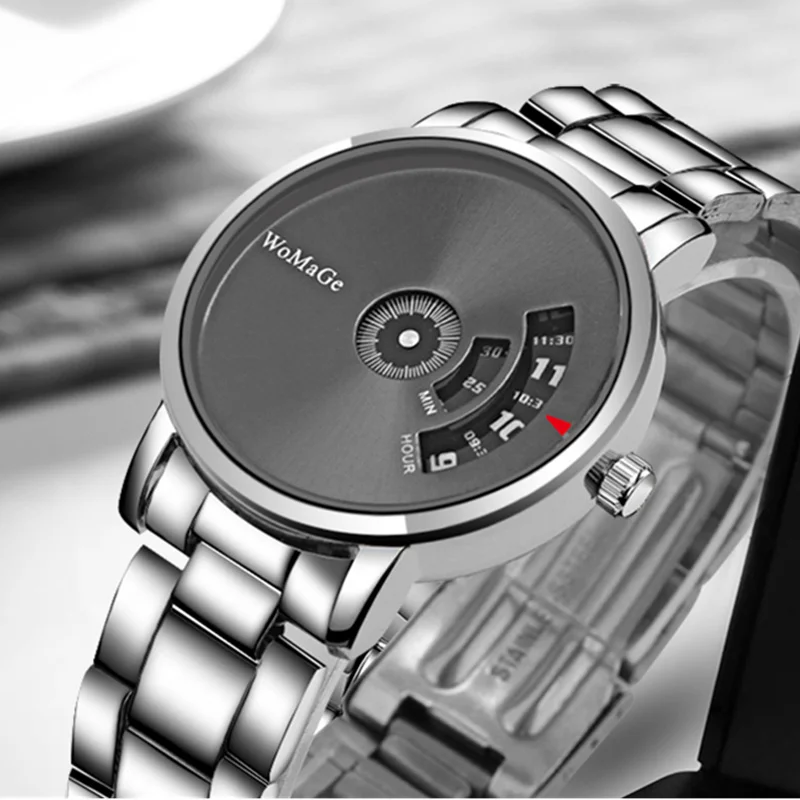 Turntable Fashion Men\'s Watch Men Watch Luxury Stainless Steel Creative Men\'s Watches Clock relogio masculino erkek kol saati