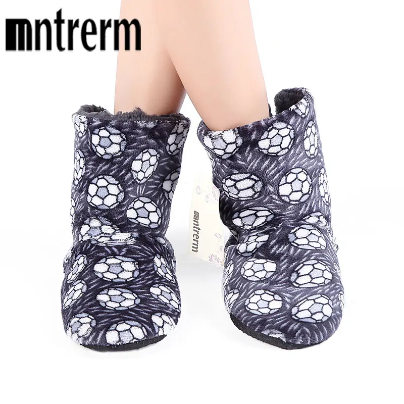 Mntrerm 2022 New Large Size Winter Home Slippers Men Indoor Shoes Floor plush Slippers Warm Cotton Football pattern Flat Shoes