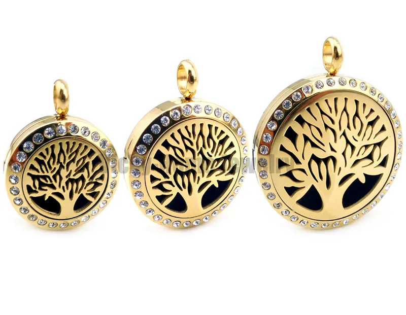 With Chain Gift of Life with Crystals 20mm-30mm Stainless Steel Aromatherapy Essential Oils Heart Diffuser Locket Necklace