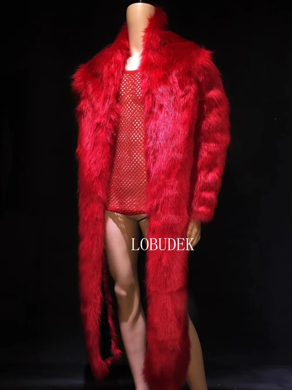 น้ําชายไนท์คลับ DJ DS Stage เครื่องแต่งกายสีแดง Faux Fur ไม่สม่ําเสมอเสื้อแจ็คเก็ตบาร์ผู้ชายนักร้องเต้นรําชุด Star Show