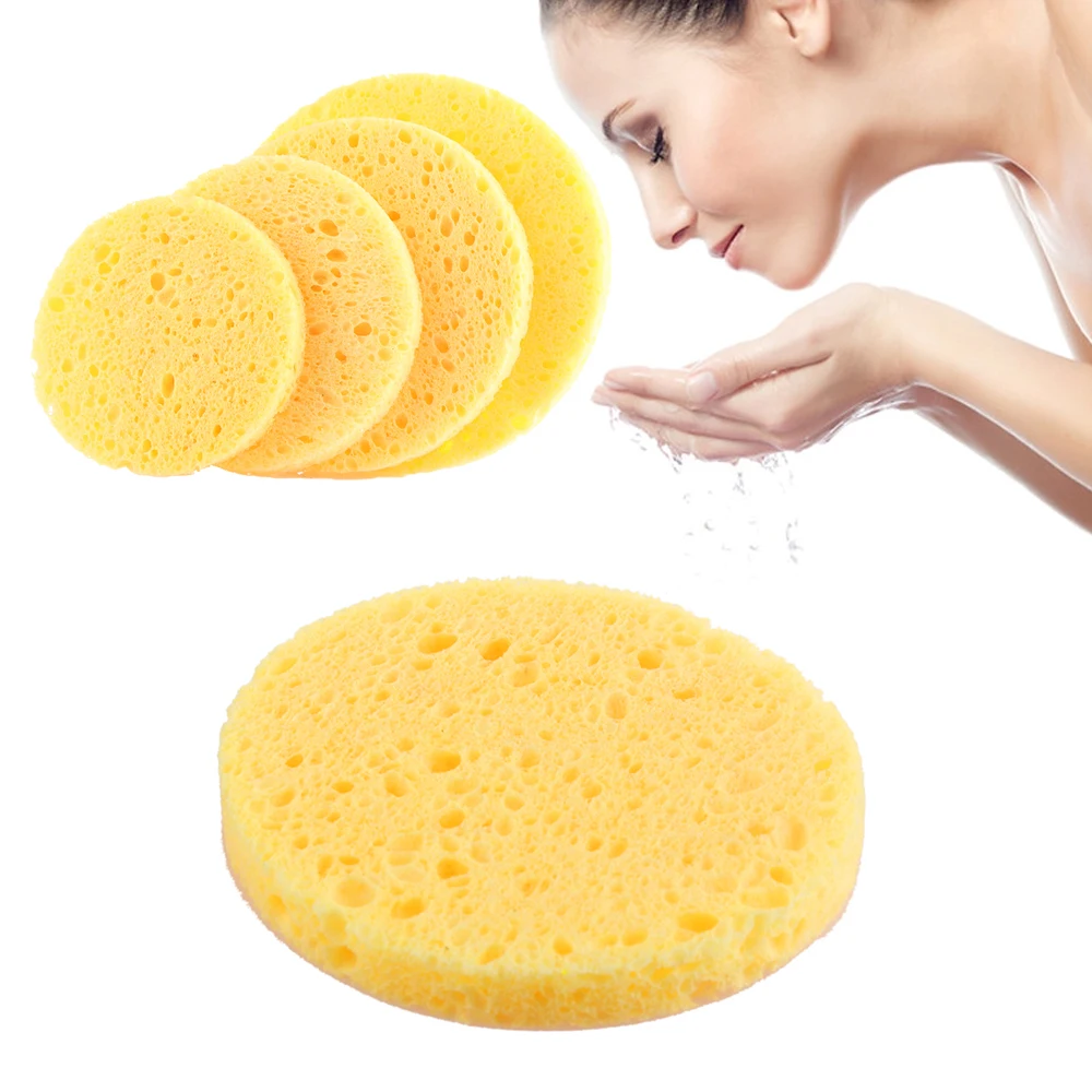 10Pcs Natural Wood Pulp Facial Sponge Exfoliator Sponge Cellulose Round Face Cleaning Tool Compress Puff Cleanup Make Up Tools