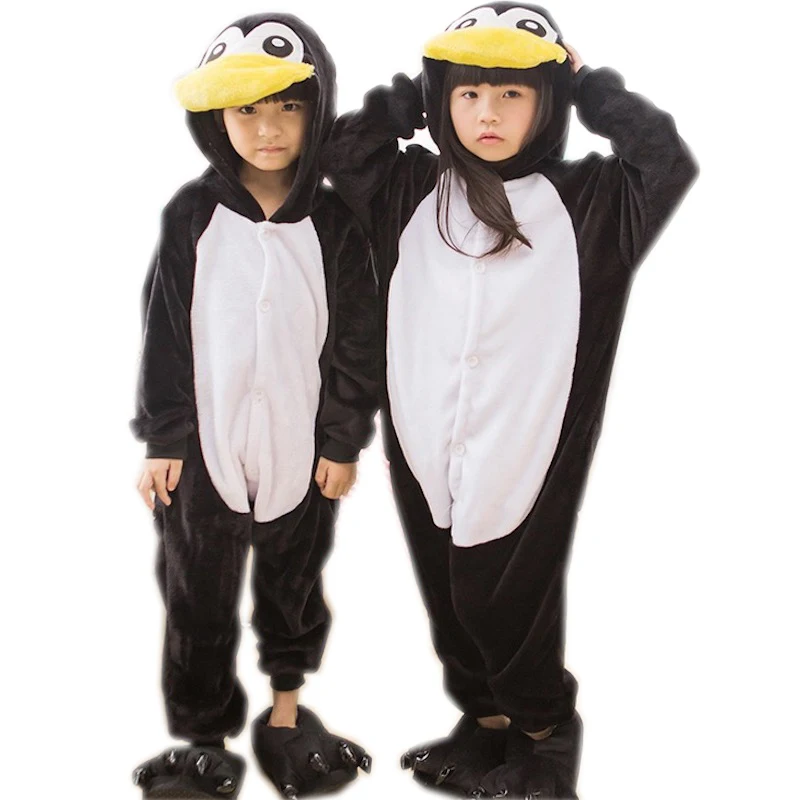 Penguin Animal Pajamas Children Sleepwear Onesies Flannel Pijama Warm Winter Night Wears Pajama Sets Anime Cosplay Costume