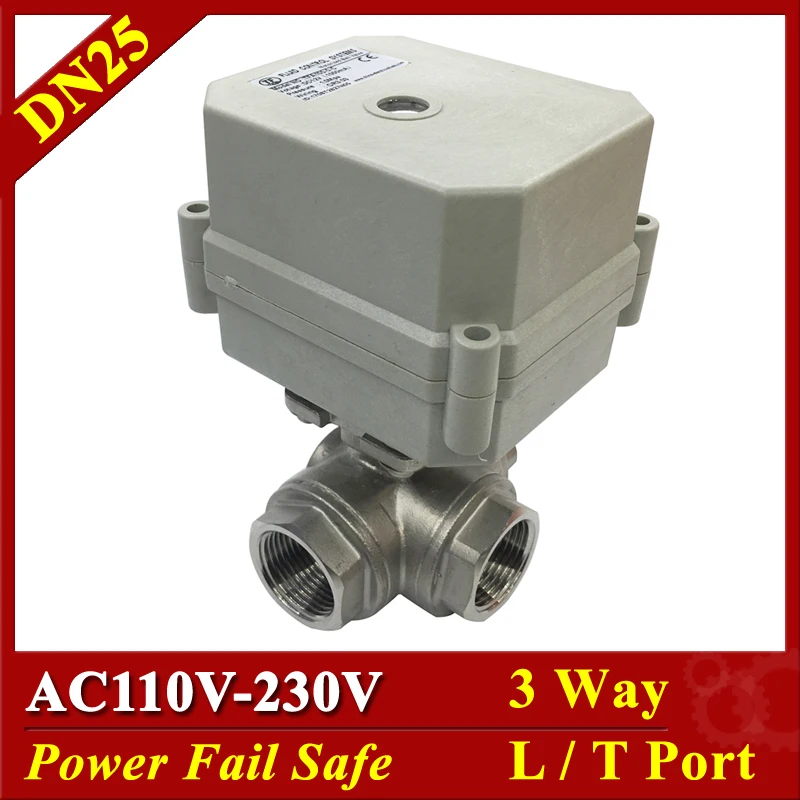 

1" Tsai Fan 3 Way L/T Port DN25 Power Fail Return Electric Motorized Valve AC110V to 230V Electric Crane CE Certified