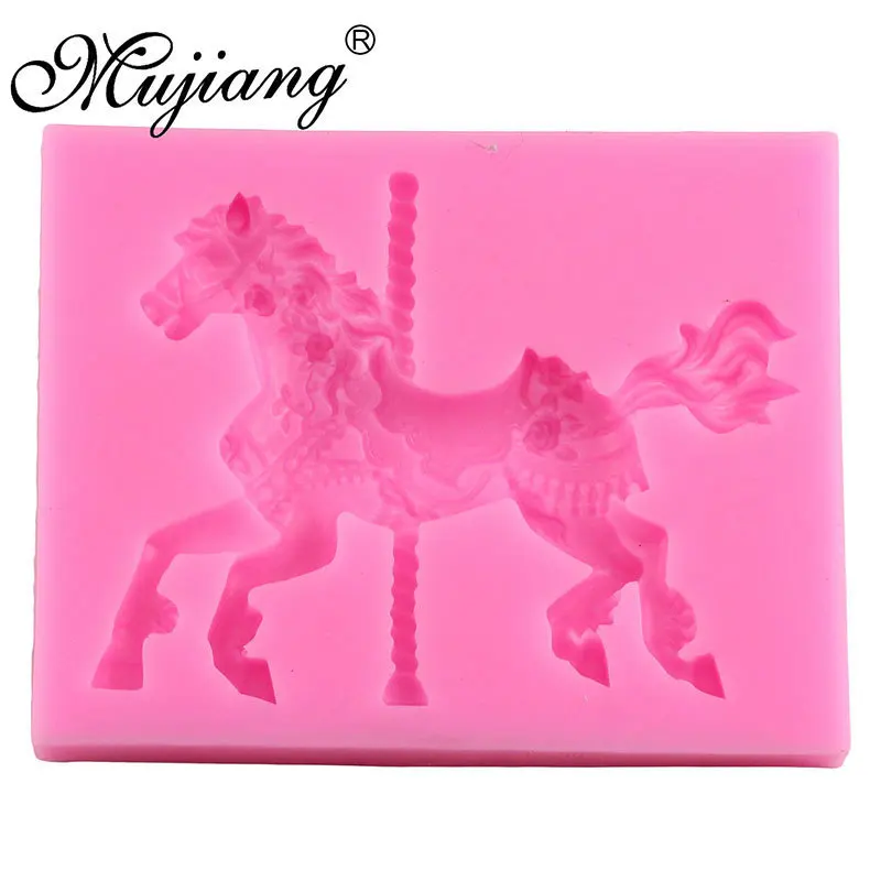 Mujiang Jewelry Carousel Horse Silicone Mould Fondant Cake Decorating Tools Cupcake Baking Tools Chocolate Candy Gumpaste Mold