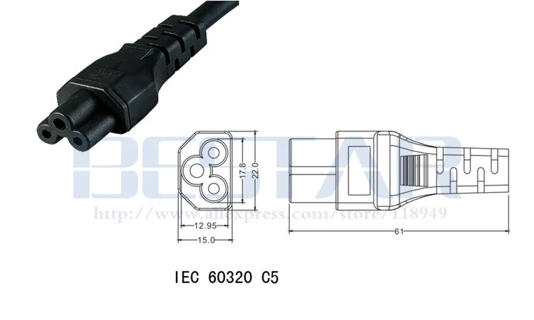 Short 20cm AC Power Cable Cord IEC 320 C8 2pin Male to IEC320 C5 Female Cloverleaf Adapter for Laptop Notebook Power Adapter