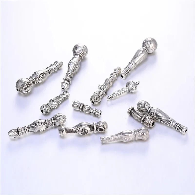 JUYA 20pcs/lot Ancient Alloy Hollow Long Stick Shape Beads Decoration Beads Bracelet Pendant DIY Jewelry Making Findings