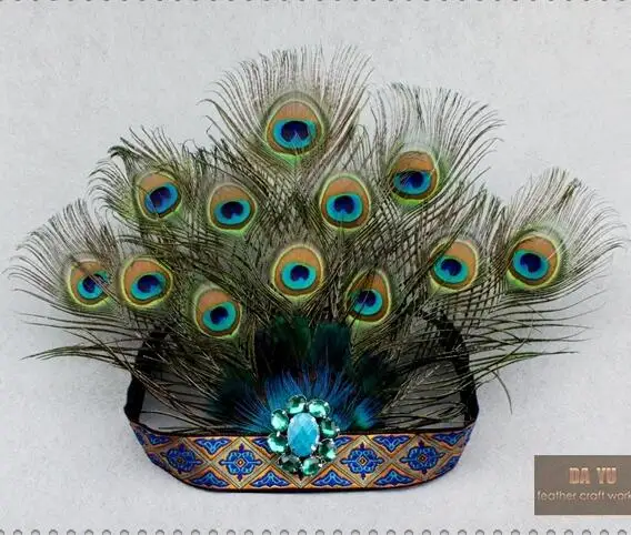 Headband Women Peacock Feather Dance Headwear Children Performance Girls Folk