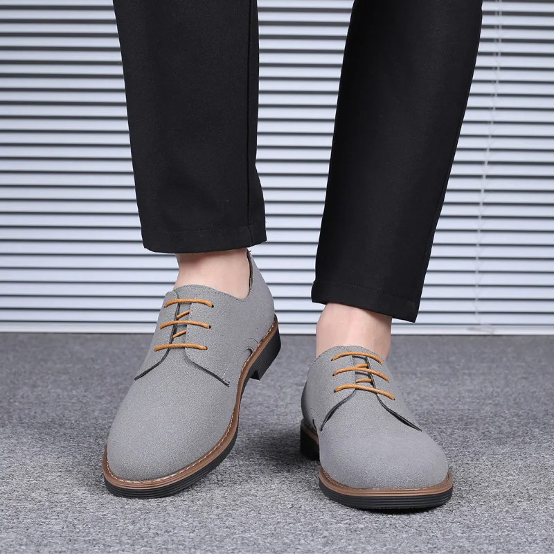 Yomior Cow Suede Lace-Up Men Casual Formal Dress Shoes Vintage Office Work Gentlemen Leather Shoe Wedding Oxfords Zapatos Hombre
