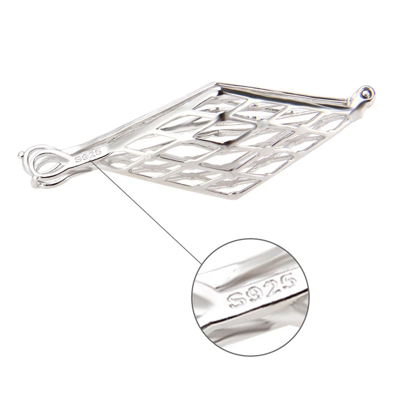 CLUCI 3pcs 925 Sterling Silver Rhombus Cage Pendant Women Necklace Jewelry Accessory Silver 925 Big Pearl Locket SC180SB