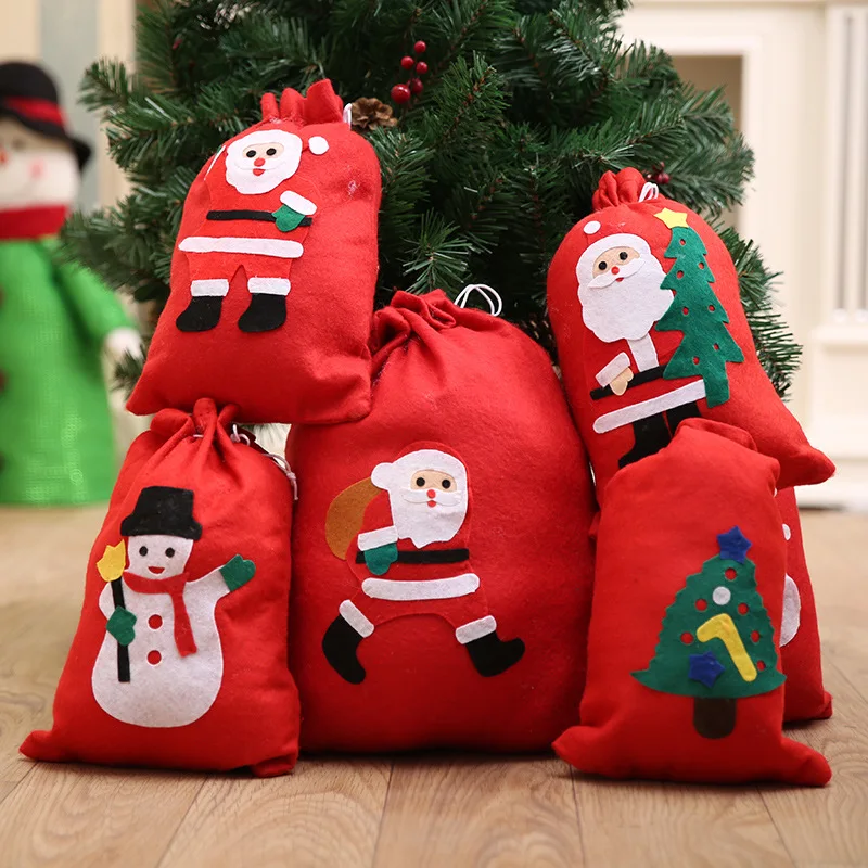 Bolsa e sacola de algodão com cordão para homens e mulheres, saco pequeno e grande para presente de natal, festa infantil, ano novo, 2018