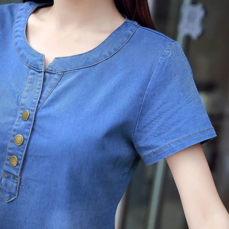 Korean Plus Size Denim Dress For Women Summer Dress 2019 Casual With Button Pocket Sexy Mini Jeans Dress Vintage Large Size 3XL