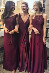 Three Styles A-Line Bridesmaid Dresses Sexy V Neck Floor-Length Bridesmaid Dress Lace dress for wedding party Burgundy dress