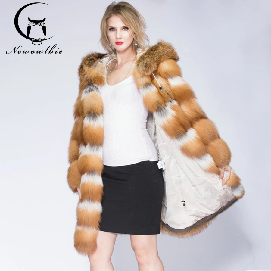 Women's Real Fur Coat Winter Real Fox fur Jacket Thick Warm Fashion Whole Pelt Silver Fox Fur Red fox Fur coat