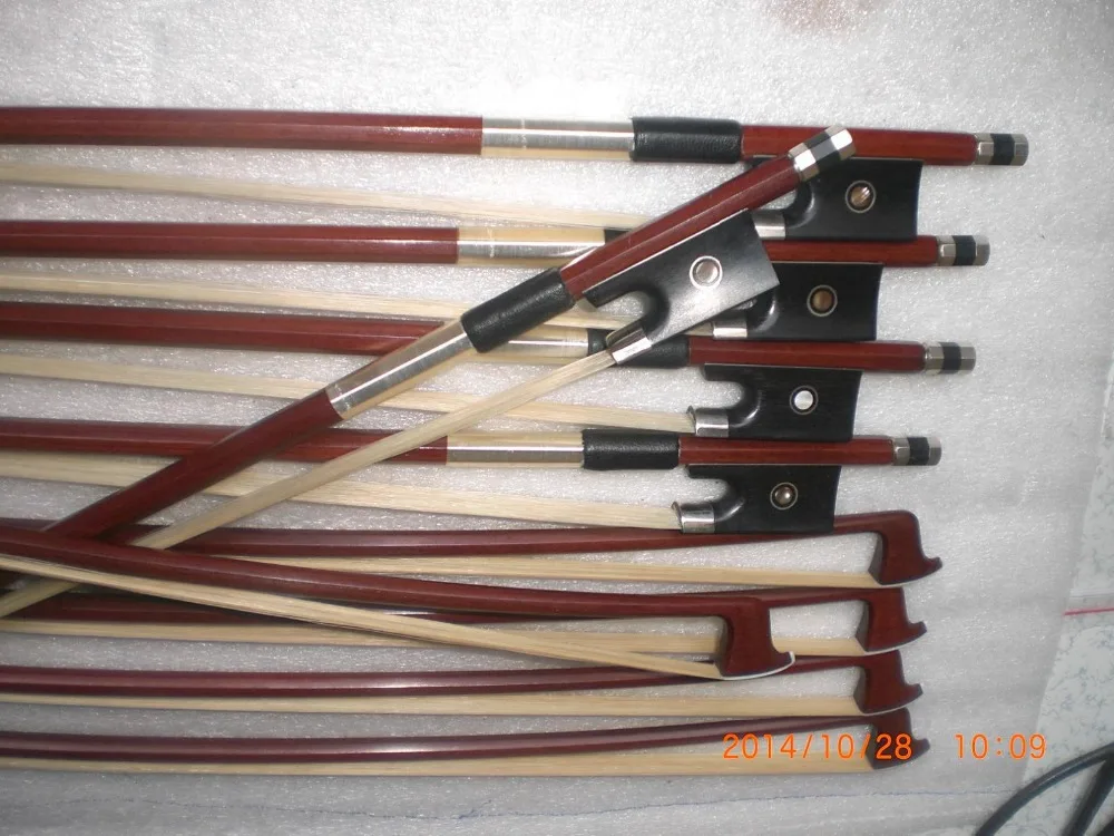 10 PC Quality Brazil Wood Violin Bow 4/4 with Ebony Abalone Shell Nickle Copper Amounted