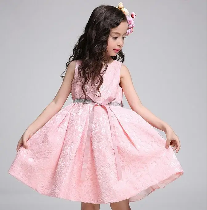 2017 Girls party wear clothing for children summer sleeveless lace princess wedding dress girls teenage well party prom dress