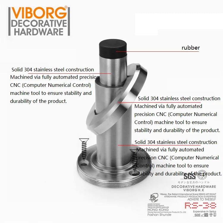 VIBORG Deluxe Adjustable 304 Stainless Steel + Rubber Door Stopper Wall mounted door Doorstop Door Stop Wall Protector Bumper