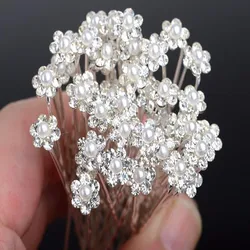 20Pcs Fashion Wedding Bridal Pearl Flower Clear Crystal Rhinestone Hair Pins Clips Bridesmaid Hairwear Jewelry Hair Accessories