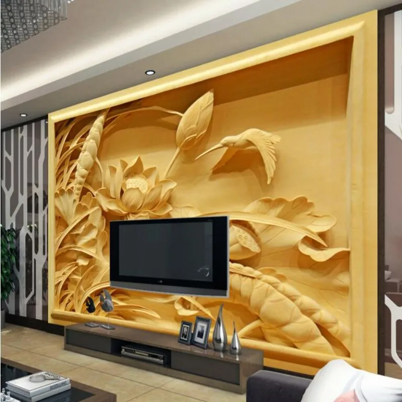 

Beibehang Lotus Chinese custom large photo woodcarving mural setting wall of the sitting room background wall mural 3d wallpaper