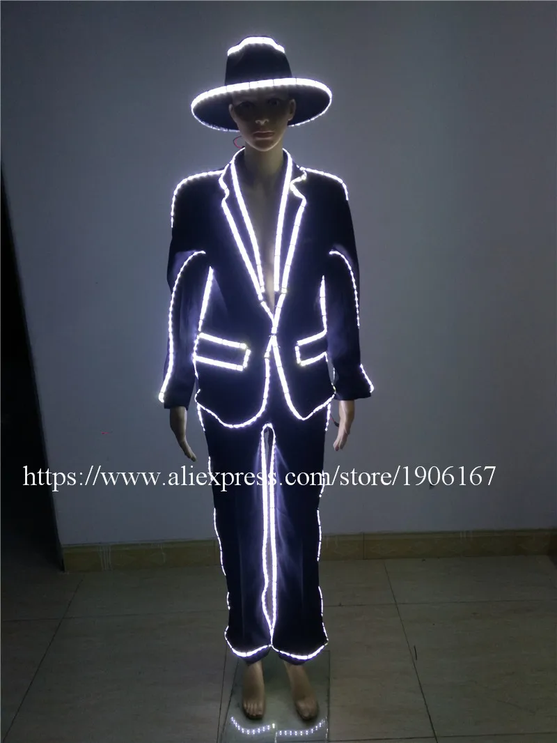 White Led Luminous Clothes Women Suit Evening Party Dress Light Up Growing Stage Performance Sexy Women Ballroom Costume