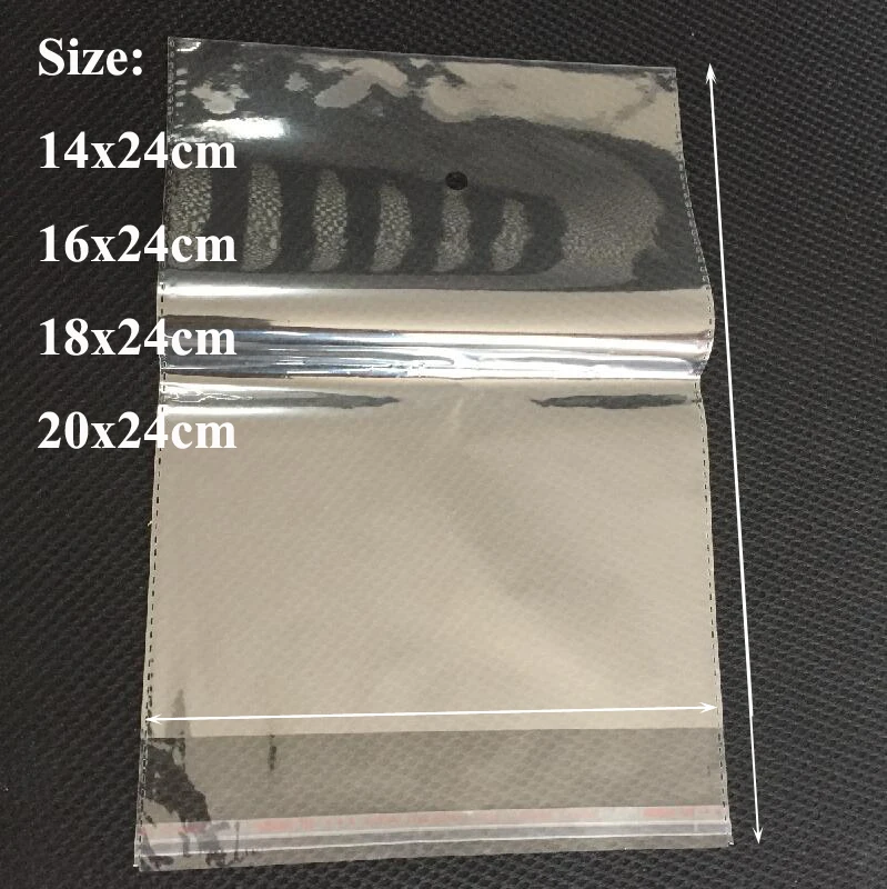 400pcs/lot 14*24, 16*24, 18*24, 20*24cm Transparent Plastic Self-adhesive Seal OPP Bags With Holes Christmas Gift Packaging Bags