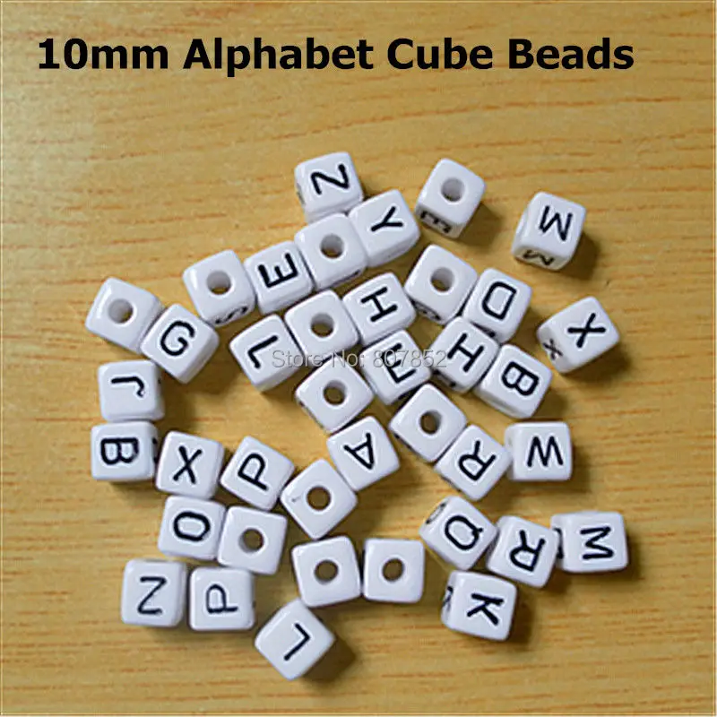 

500pcs 10mm White DIY Acrylic Alphabet Cube Letter Bead plastic letter beads