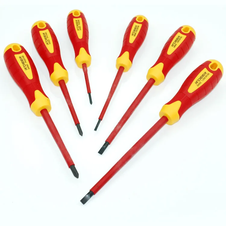 R\'DEER TOOL VDE/GS IEC60900 high pressure-resist 1000V 6015# chrome vanadium -3.0/5.5/6.5,+PH0/PH1/PH2 insulated screwdrivers