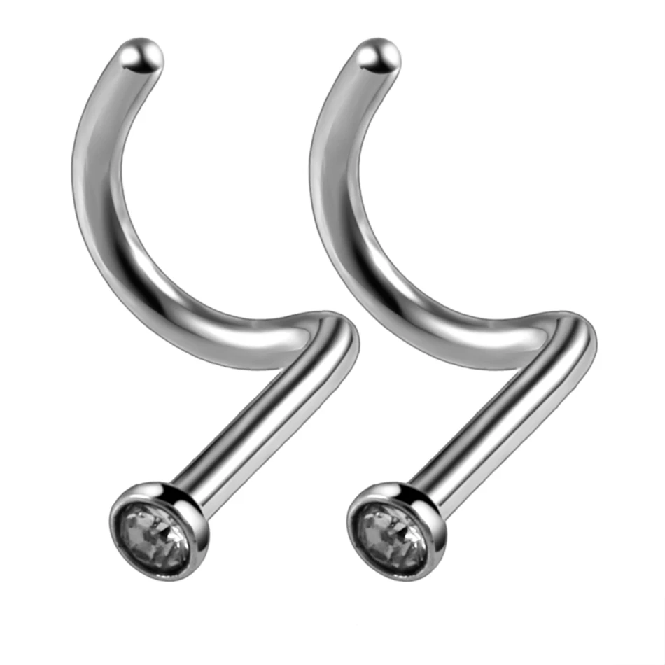 10pcs/lot Surgical Steel Crystal Gem S Shape Nose Screw Rings Piercing Nazir Nose Stud Cartilage Sexy Fashion Jewelry 18g&20g