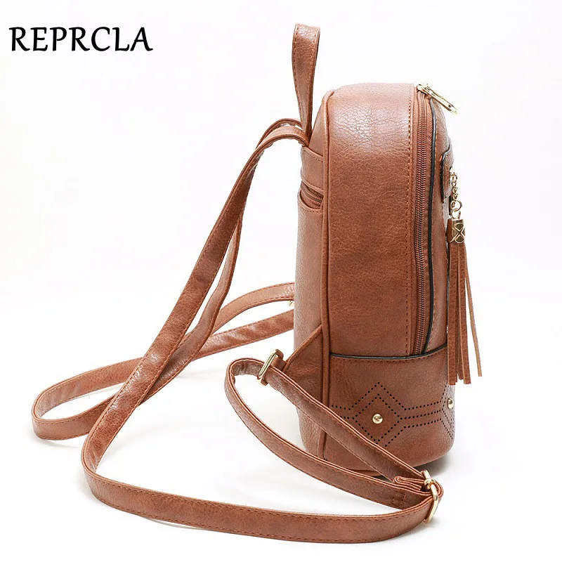 REPRCLA Vintage Women Backpack High Quality Leather Backpacks Tassel Bagpack Female Shoulder Bag Mochila Feminina School Bags