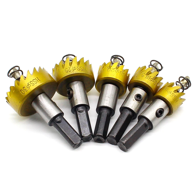 5pcs HSS Hole Saw Cutter Stainless Steel Metal Alloy Drill Bit Set 16/18.5/20/25/30mm with 5pcs Wrenches and Boxes