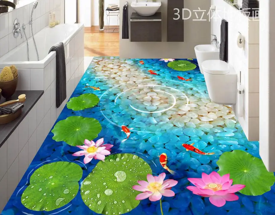 

Custom vinyl floor tiles 3d floor beach self-adhesive vinyl sticker roll waterproof papel de parede 3d