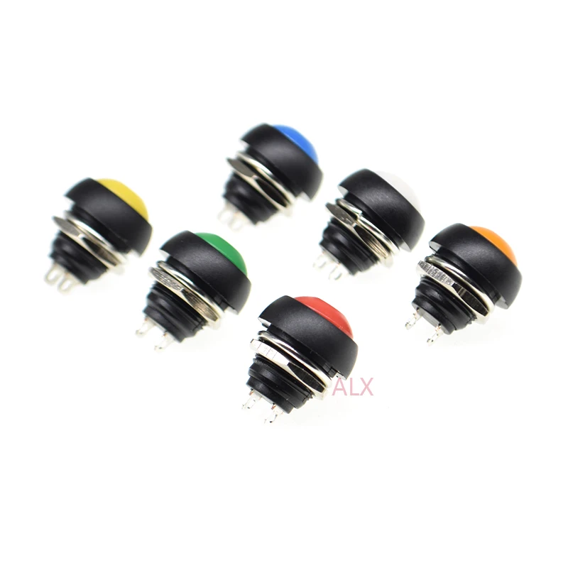 5PCS PBS-33B 12MM ROUND Waterproof Momentary push button switch red/green/yellow/white/blue 2pin power Switch ON/OFF Self-reset