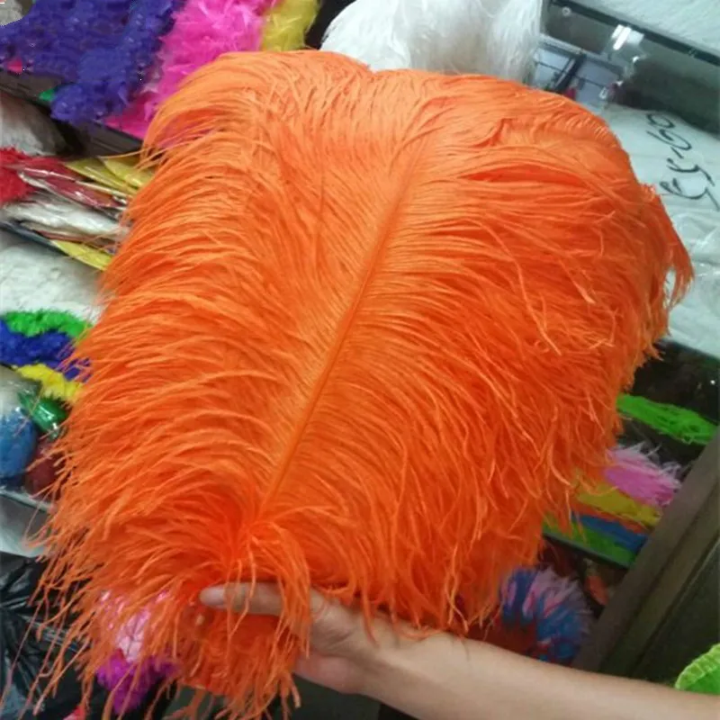 High quality 10PCS Thick pole ostrich feather orange ostrich plumage 55-60cm / 22-24 inches plume artware performing decorations