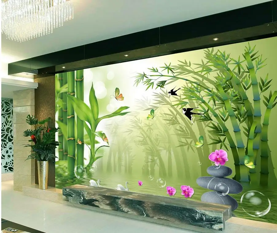 

3d stereoscopic wallpaper Home Decoration Bamboo Lake 3D TV backdrop window mural wallpaper