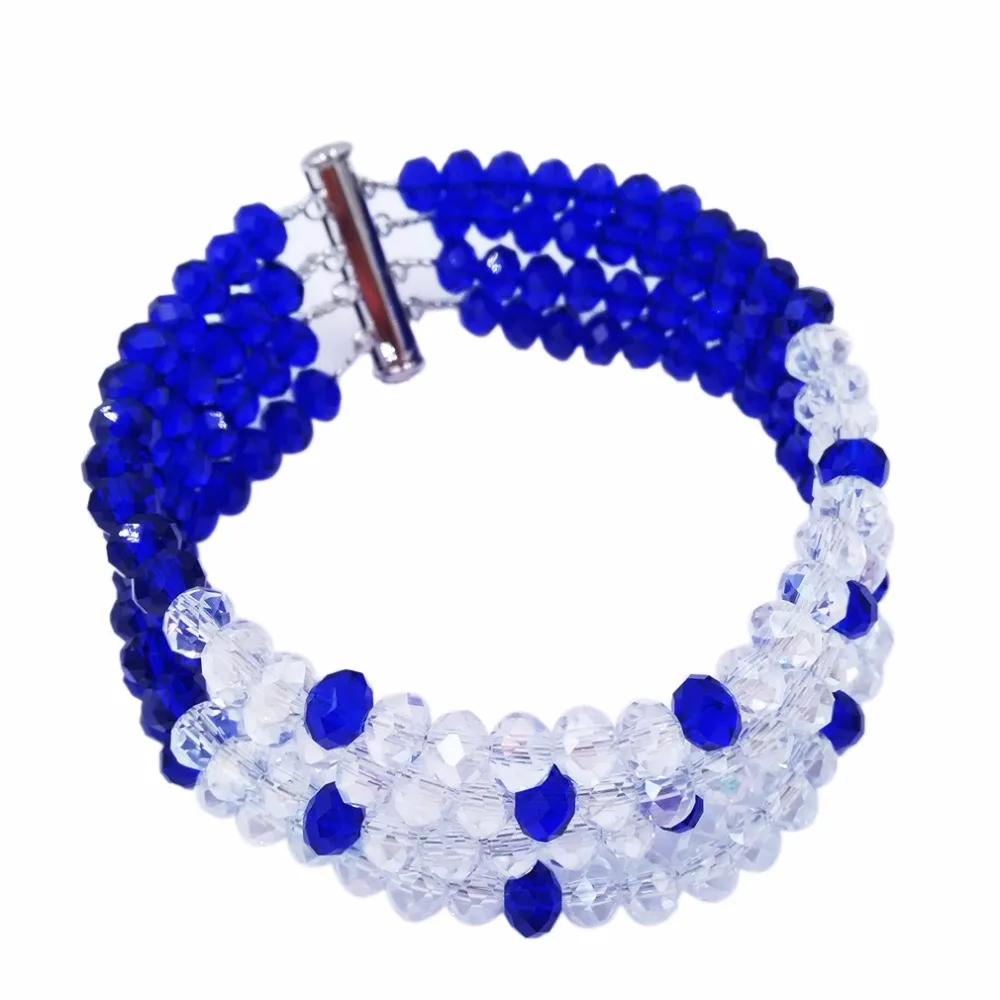 Amazing! Royal Blue Transparent Crystal Beaded Nigerian Wedding African Beads Jewelry Set for Women Girls 5L-ZJ009