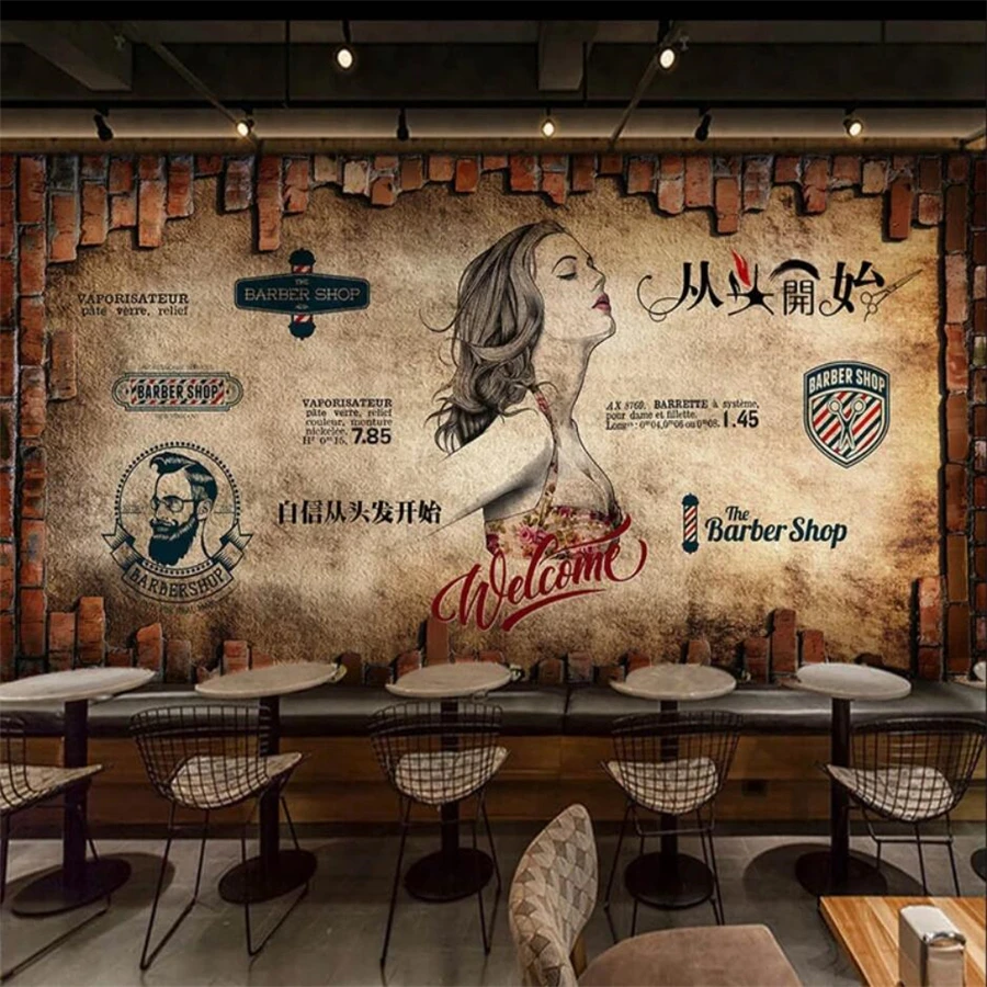 

Custom wallpaper 3d murals European and American industrial wind cement wall beauty salon barber shop TV background wall paper