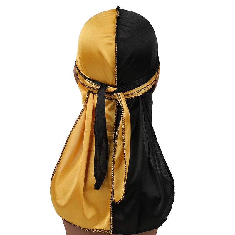 Durag en Patchwork pour hommes et femmes, Bandana Hip Hop, casquette Pirate, chiffon soyeux, couvre-chef à longue queue, accessoires pour cheveux,