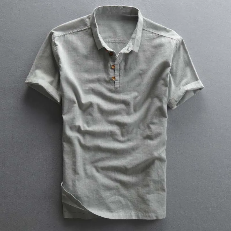 Men\'s Cotton Linen Shirts Pullover Short Sleeve Vintage Shirts Men High Quality Dress Shirt Solid Slim Fit Designer Shirt TS-192