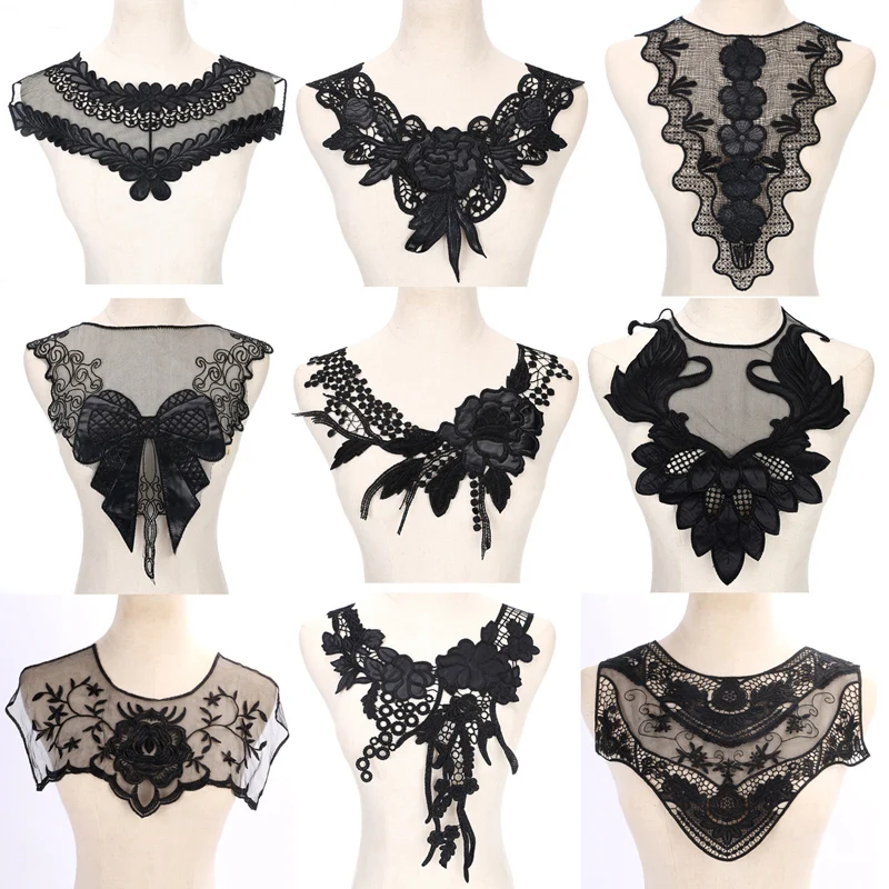 1Pcs Black Fabric Flower Lace Sewing Applique Lace Collar Neckline Collar Applique DIY Accessory Scrapbooking