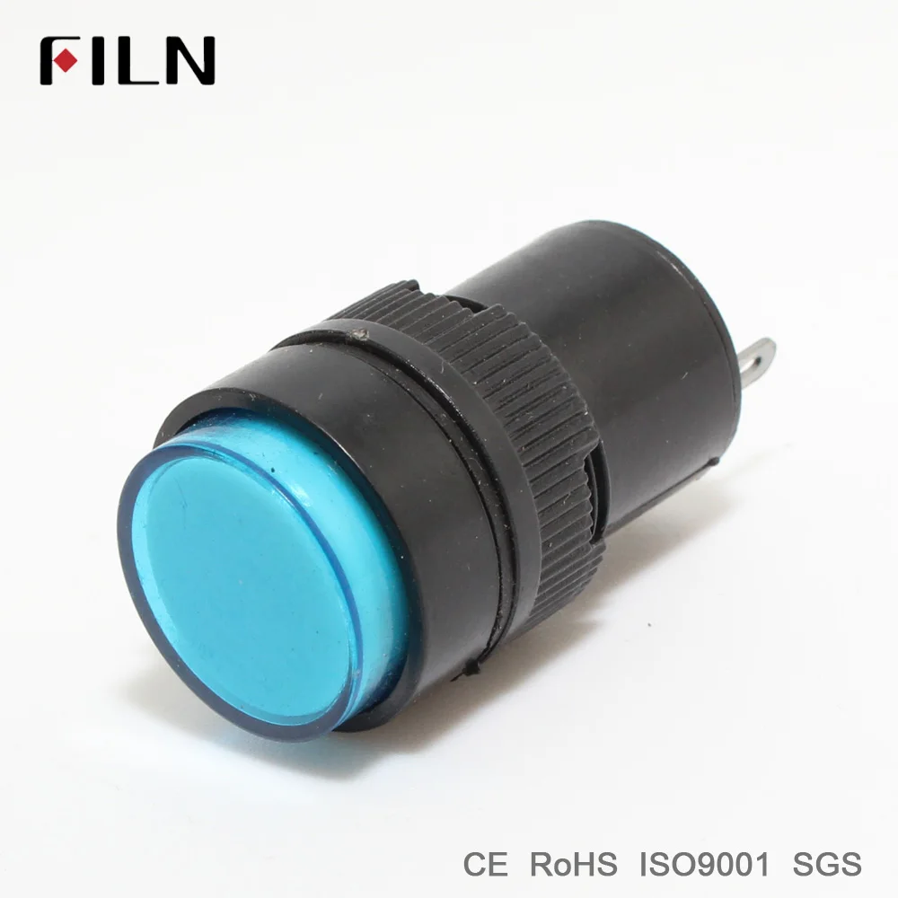 FILN 12v indicator light 16mm plastic signal lamp red yellow blue green white 12v 24v 110v led