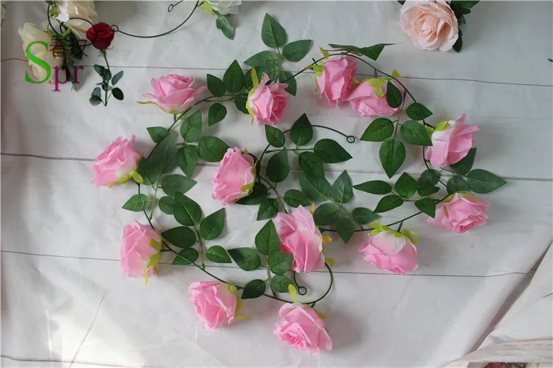 

SPR 10PCS/LOT Artificial Flowers Vine Home Wedding Garden Decoration Rose Fake Flower Rattan String Festival Hanging Silk flower