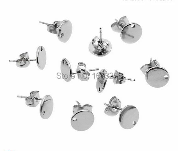 Stainless Steel Round Stud Earrings Finding Supplies w / Stopper