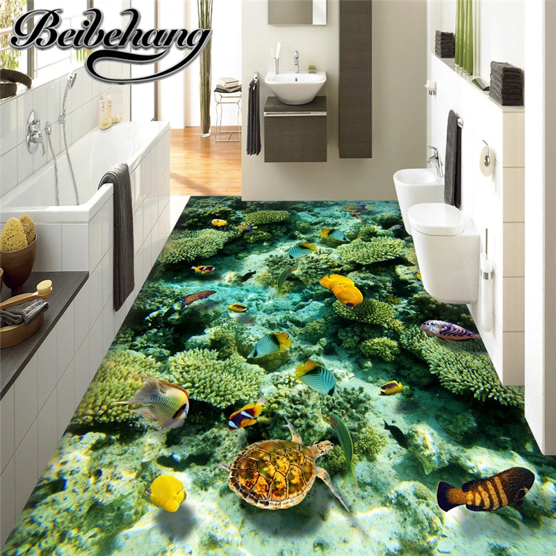 

beibehang Custom 3d floor mural ocean world living room decoration wallpaper adhesive PVC floor bathroom Self-adhesive floor